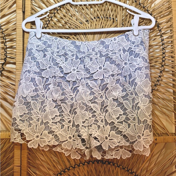 Adiva Striped Blue Floral Lace Overlay Shorts - Picture 1 of 4